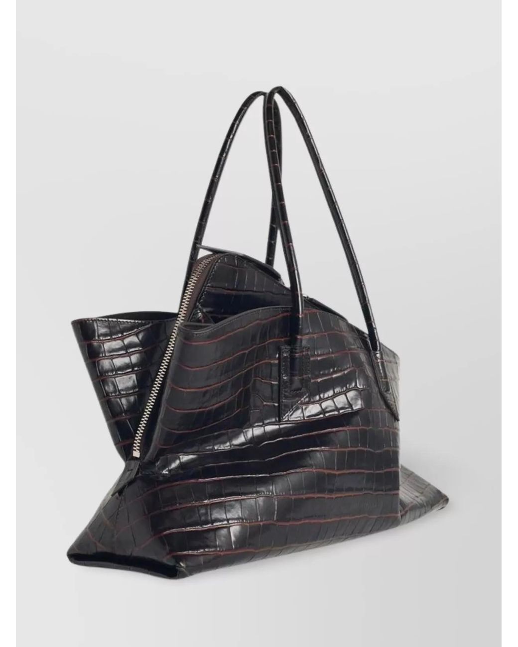 The Attico Black Medium Croc-Effect Leather Shoulder Bag