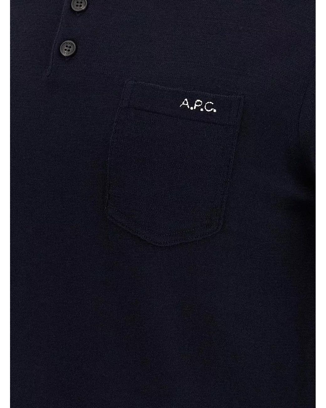 A.P.C. Blue Virgin Wool Short-Sleeve Polo Shirt for men