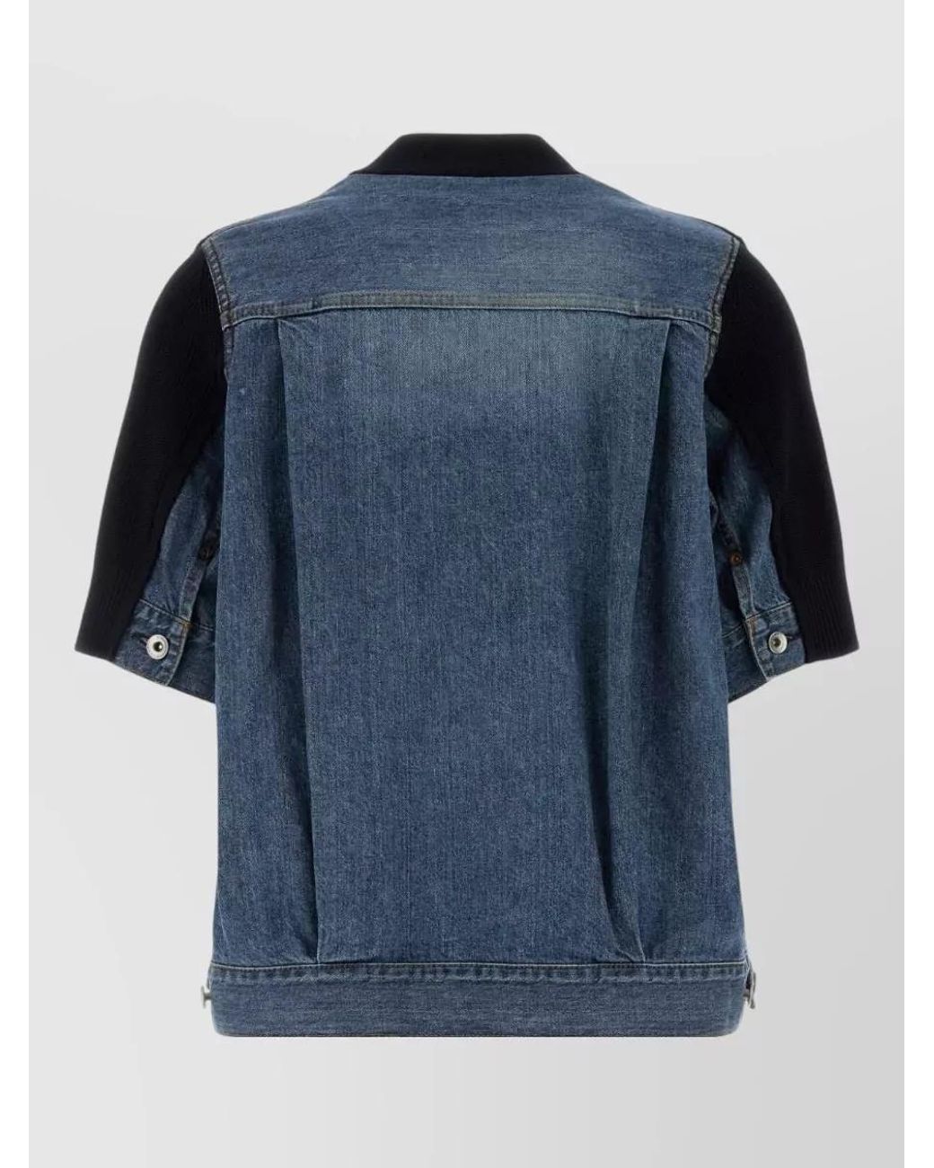 Sacai Blue Denim Knit Cropped V-Neck Short-Sleeve Cardigan
