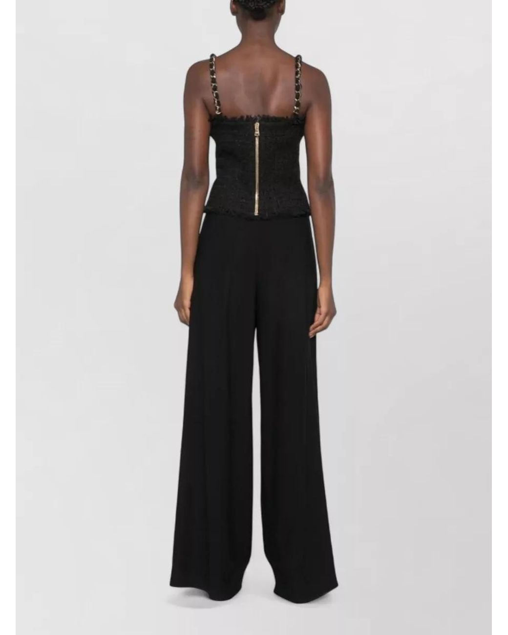 Balmain Black Sweetheart Neck Tweed Blouse