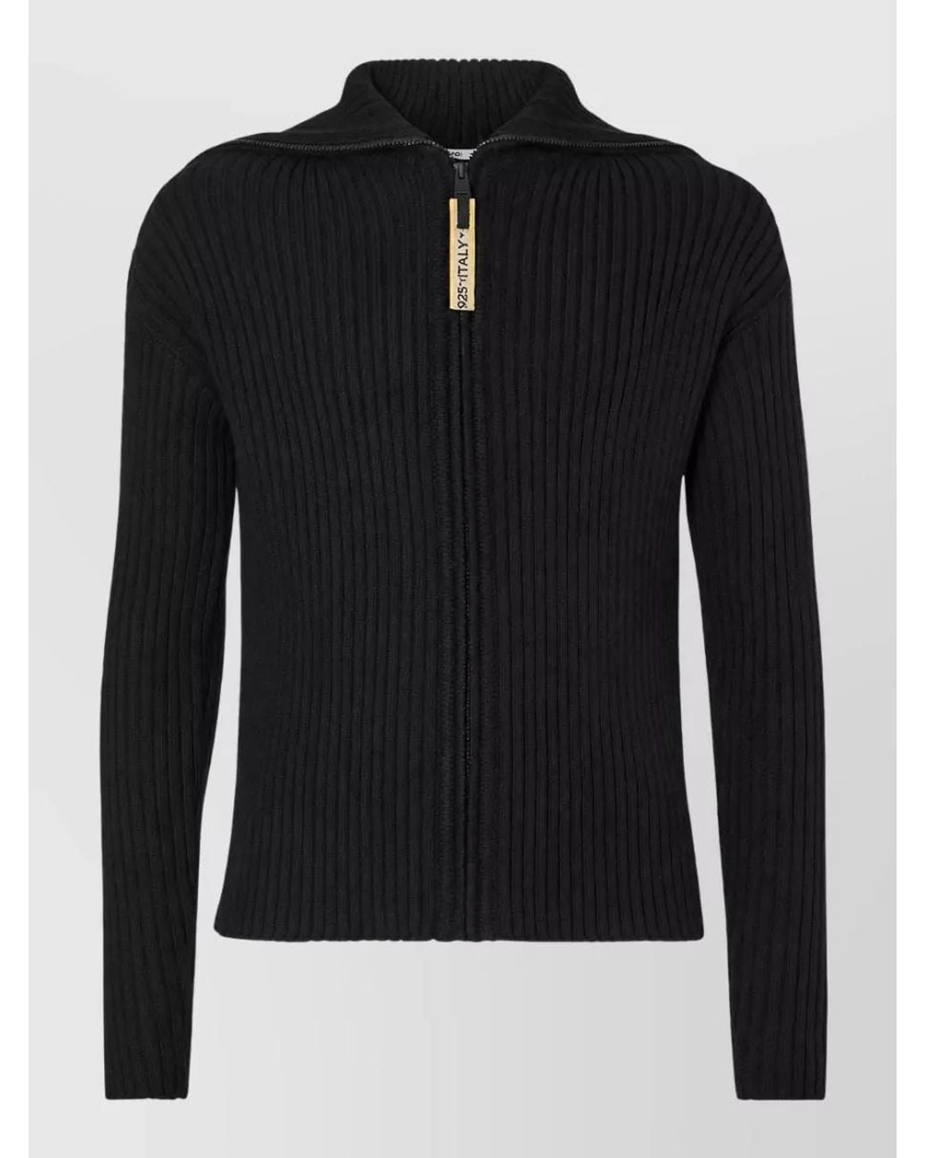 Fendi Black Ribbed Wool Turtleneck Zip Cardigan for men