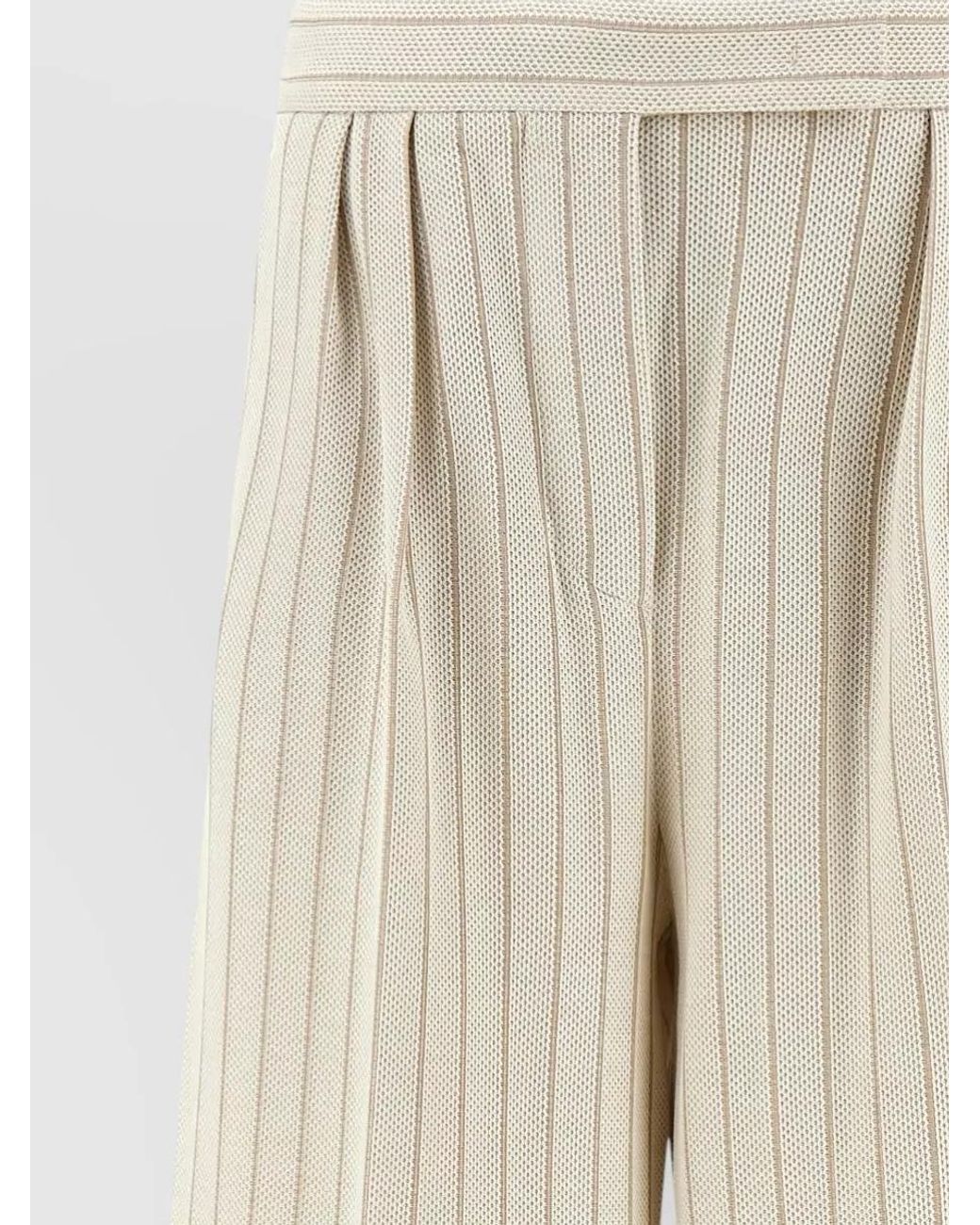 Max Mara Natural Pinstripe Cotton High-Rise Pleated Wide-Leg Trousers
