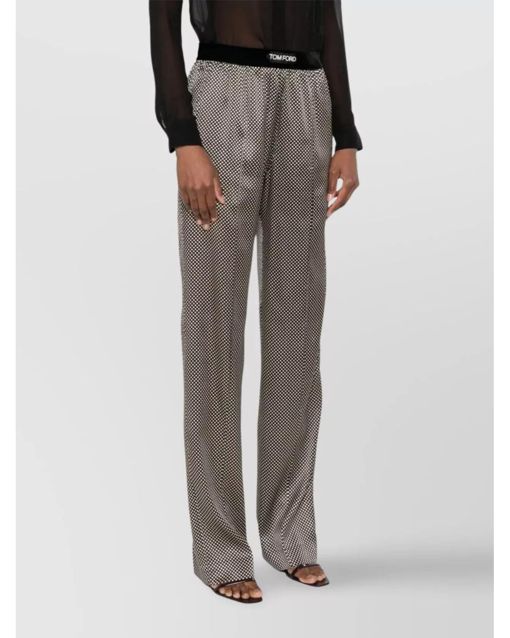 Tom Ford Gray Silk Polka-Dot Wide-Leg Trousers