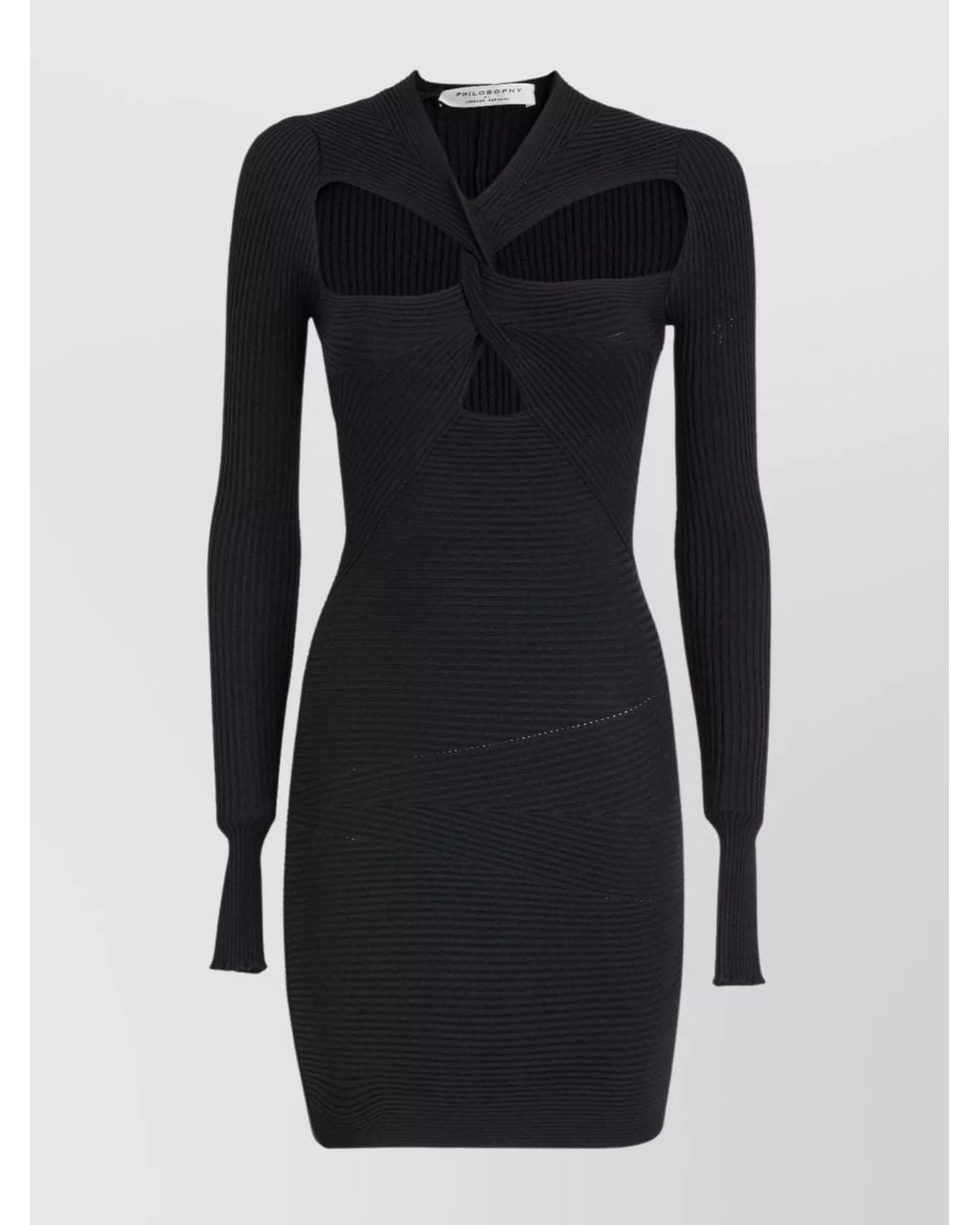 Philosophy Black Ribbed Cutout V-Neck Long-Sleeve Mini Dress