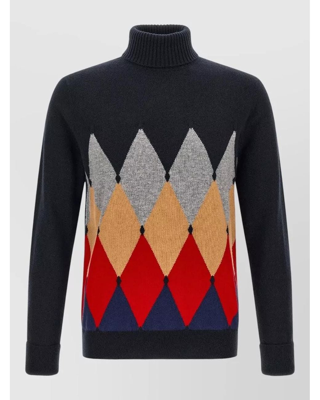 Ballantyne Red Cashmere Diamond Intarsia Turtleneck Jumper for men