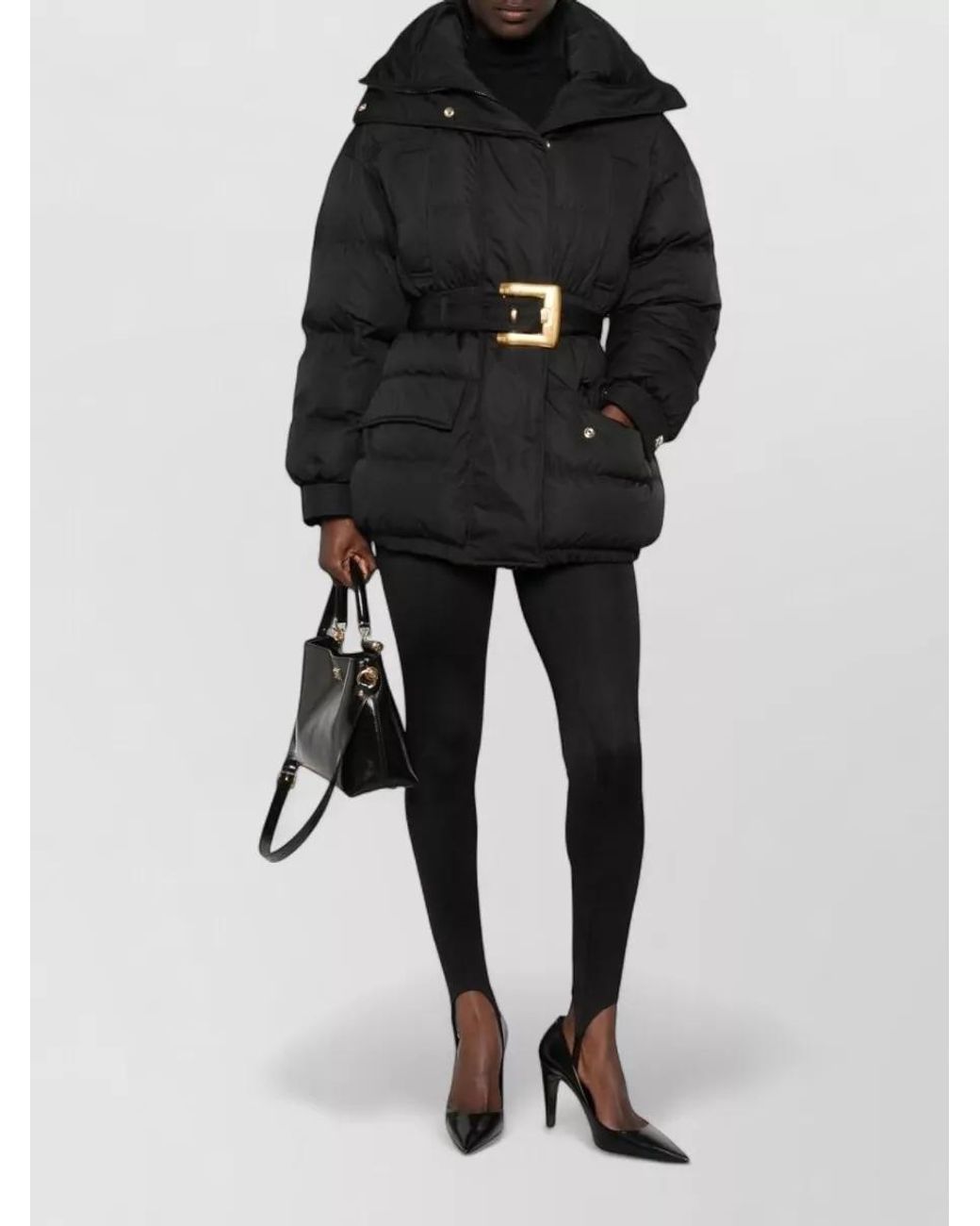 Balmain Black Quilted Belted Puffer Jacket