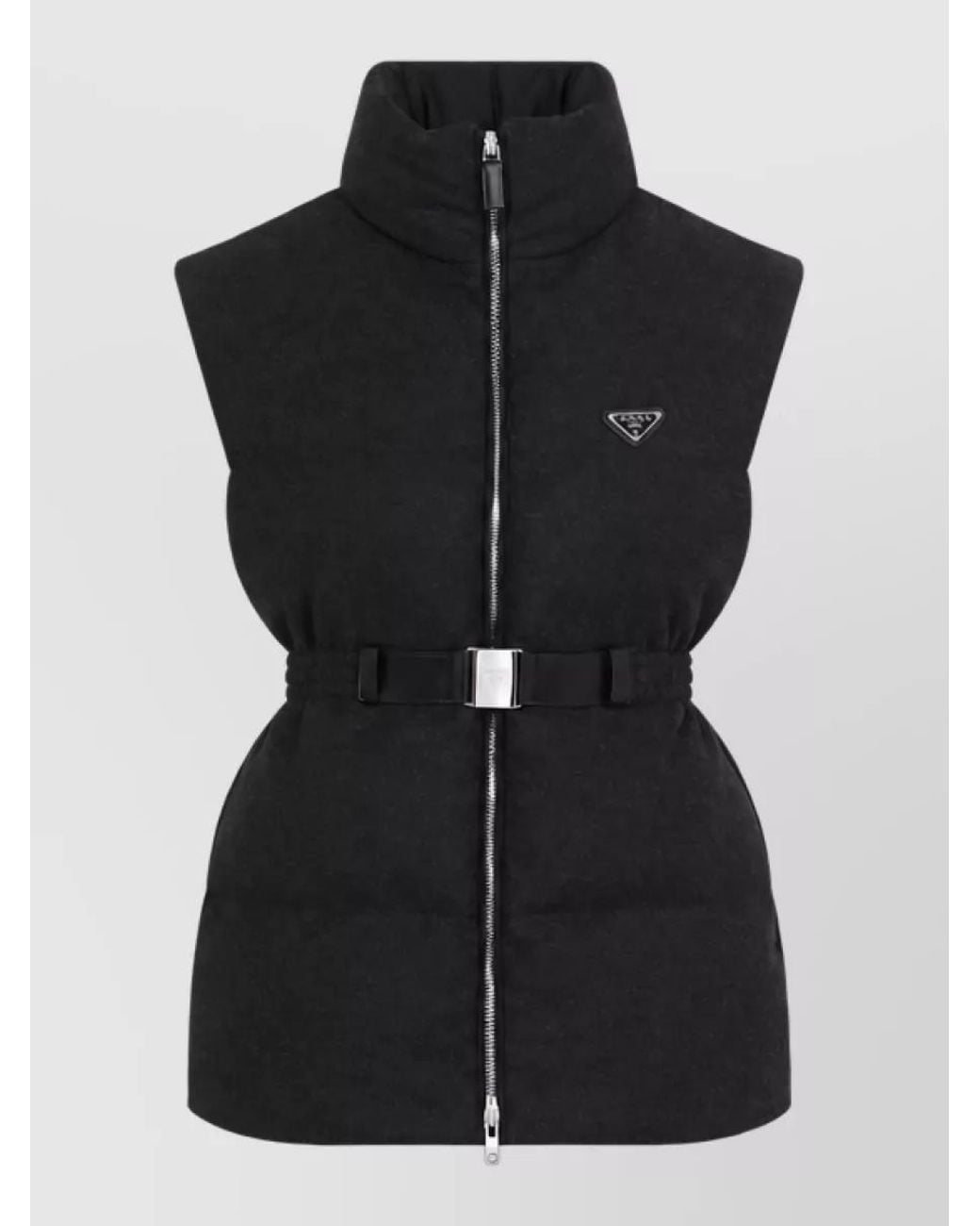 Prada Black Cashmere Wool Sleeveless Belted Coat