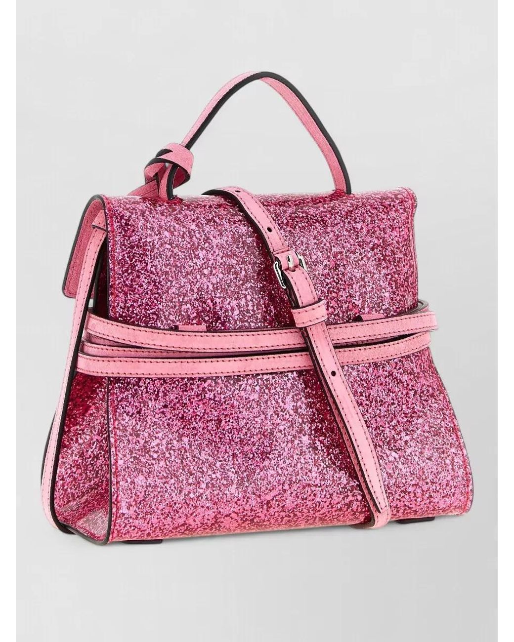 Moschino Pink Leather Glitter Shoulder Bag