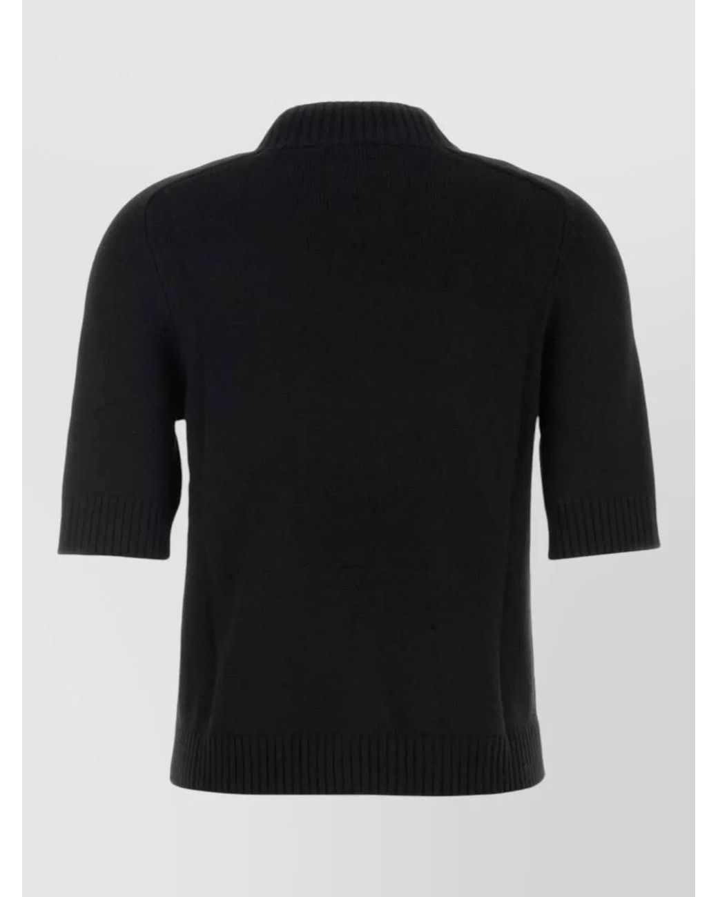 Loulou de Saison Black Cashmere Ribbed High Neck Short Sleeve Sweater