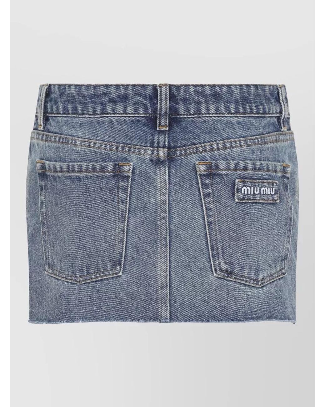 Miu Miu Blue Denim Frayed Hem Mini Skirt