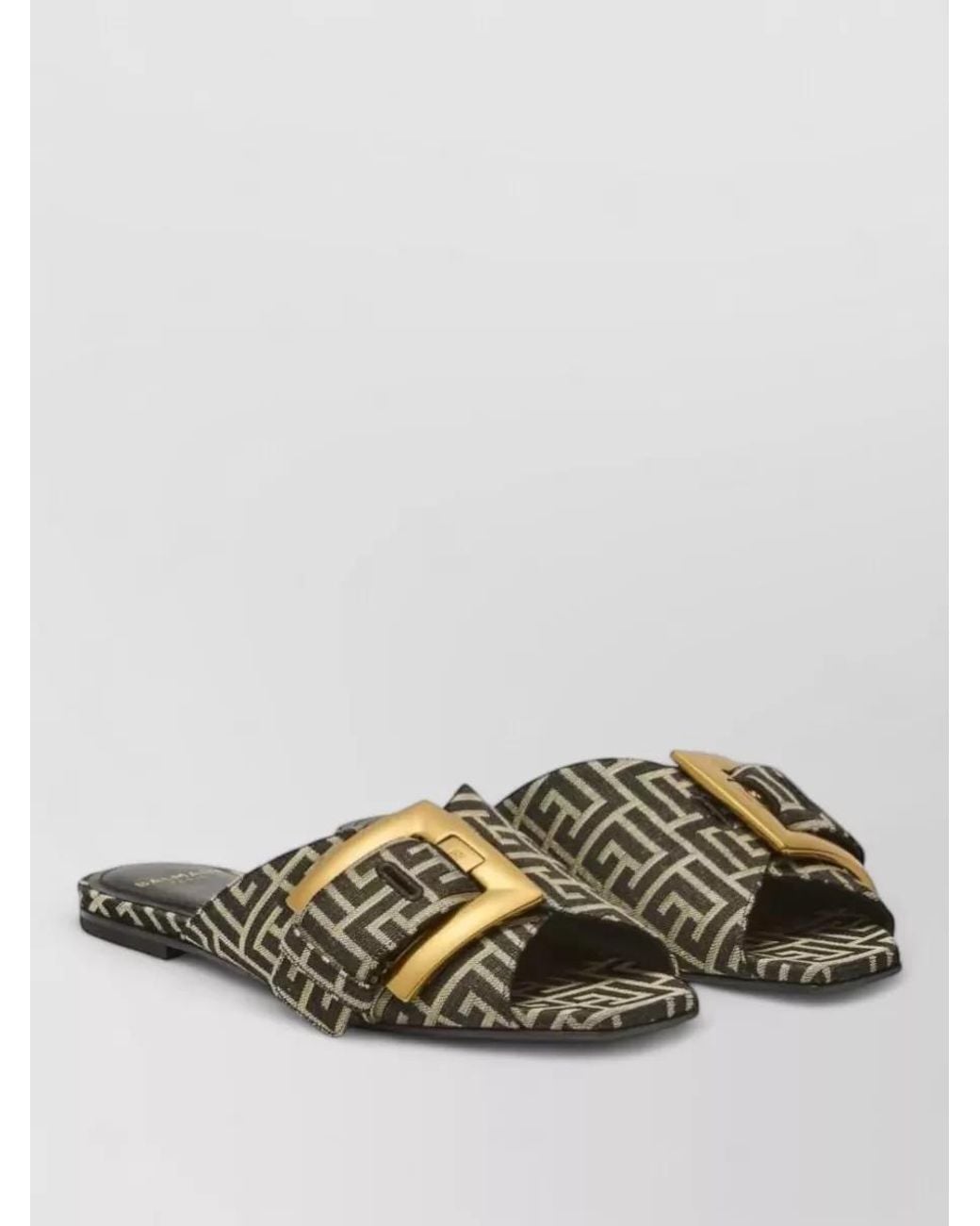 Balmain Green Flat Monogram Jacquard Anthem Sandals