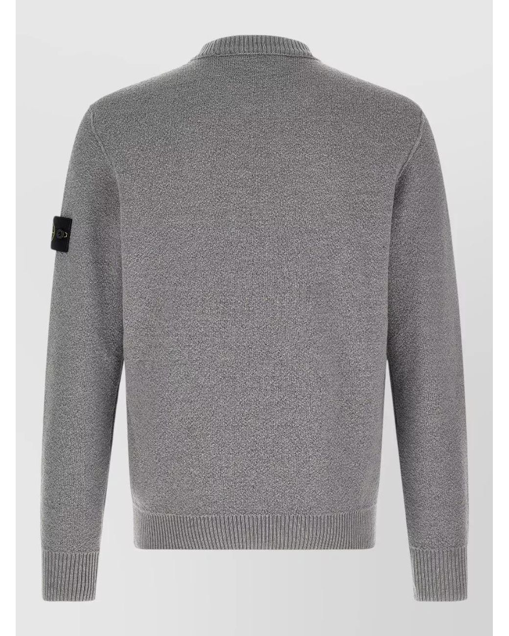 Stone Island Gray Virgin Wool Textured Knit Crew Neck Sweater for men