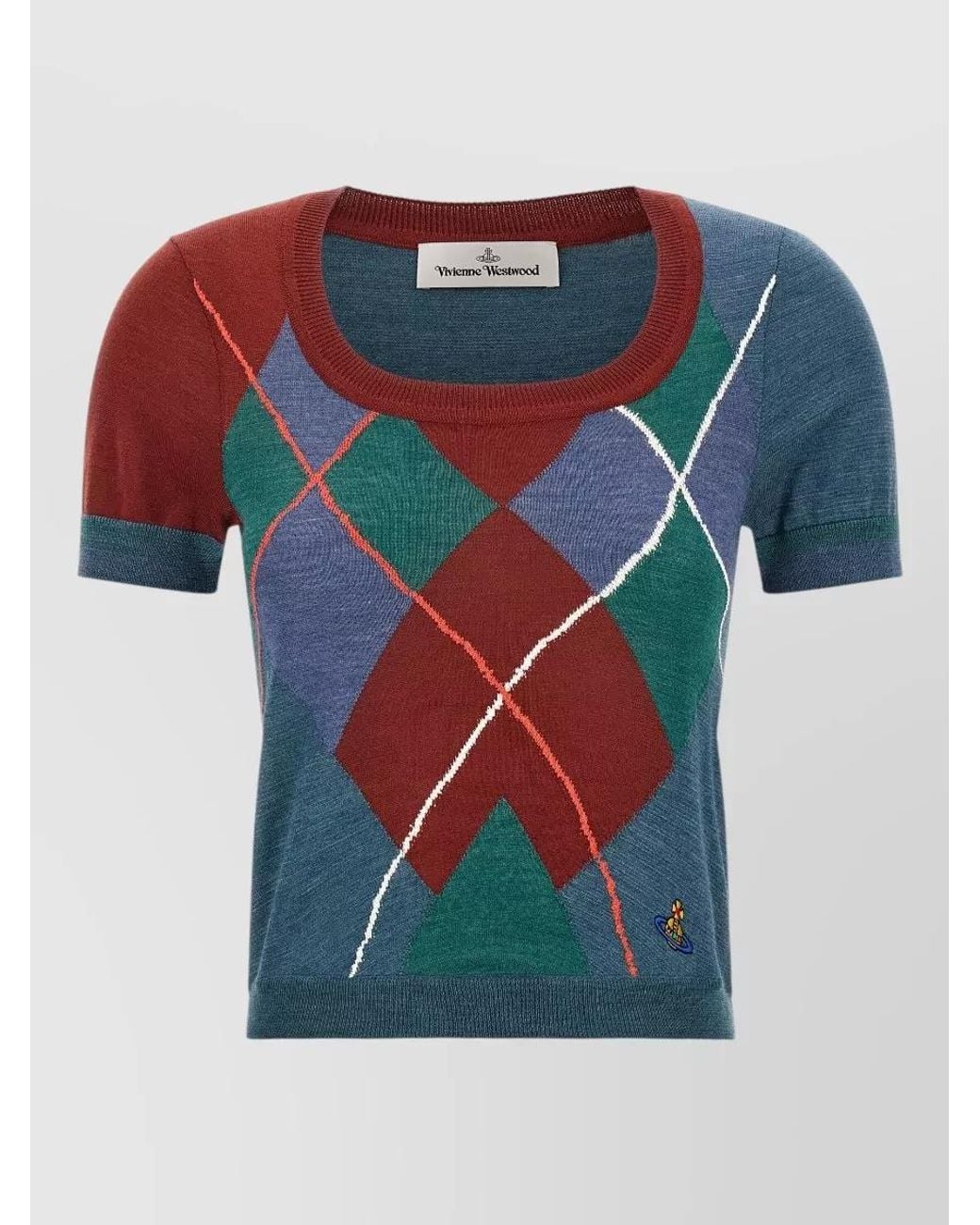 Vivienne Westwood Blue Wool Argyle Short-Sleeve Sweater