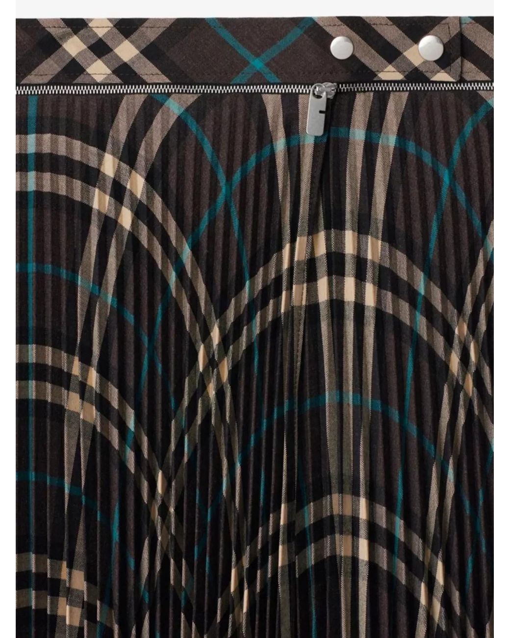 Burberry Black Pleated Check Midi Skirt With Slit