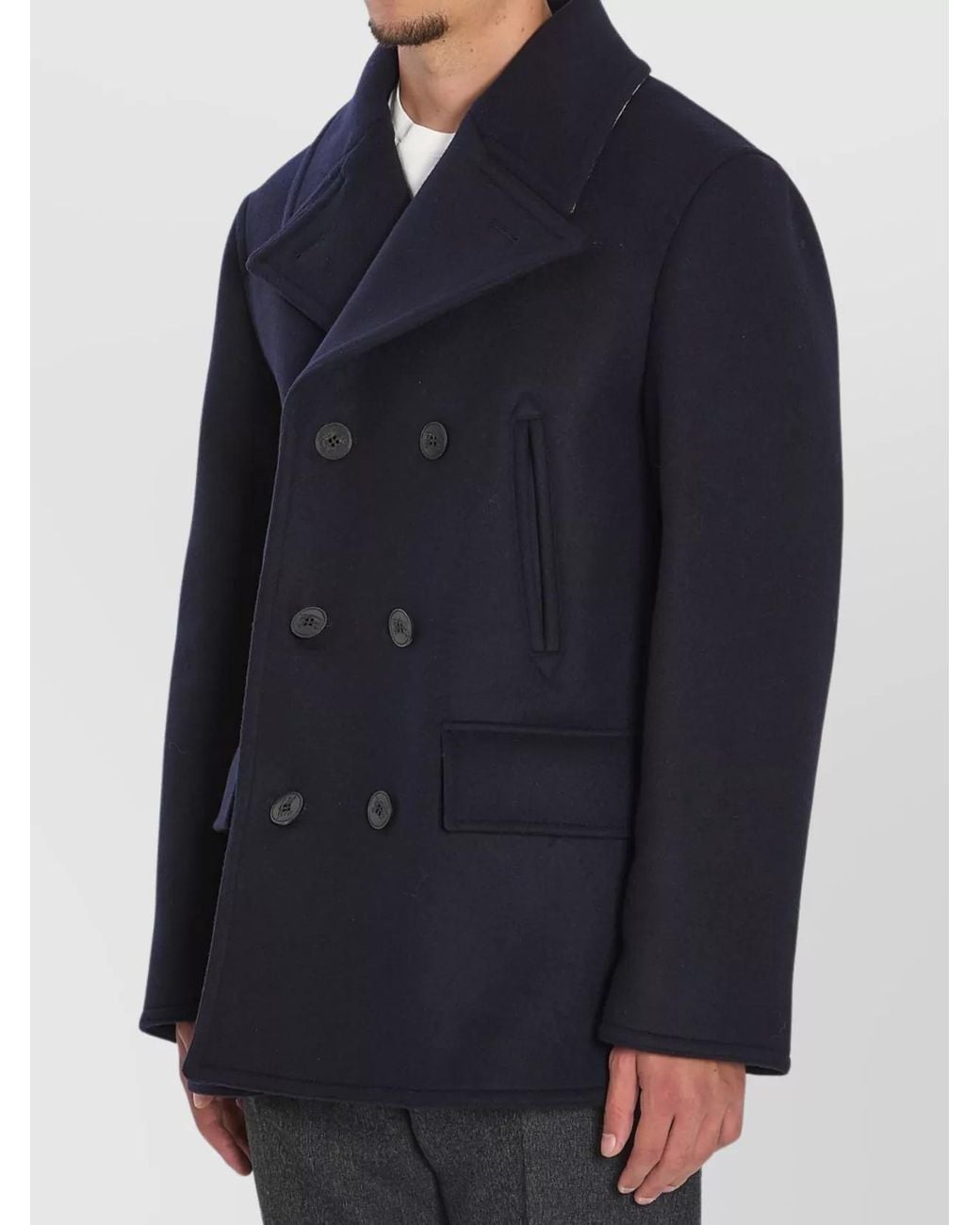 Burberry Blue Wool Double-Breasted Peacoat for men