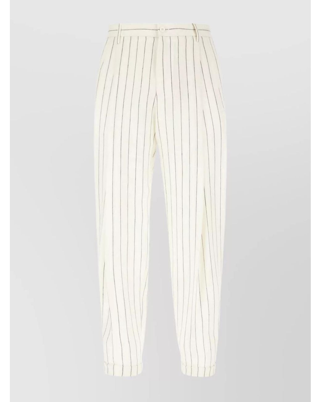 Dolce & Gabbana White Embroidered Linen Blend Straight-Leg Trousers for men