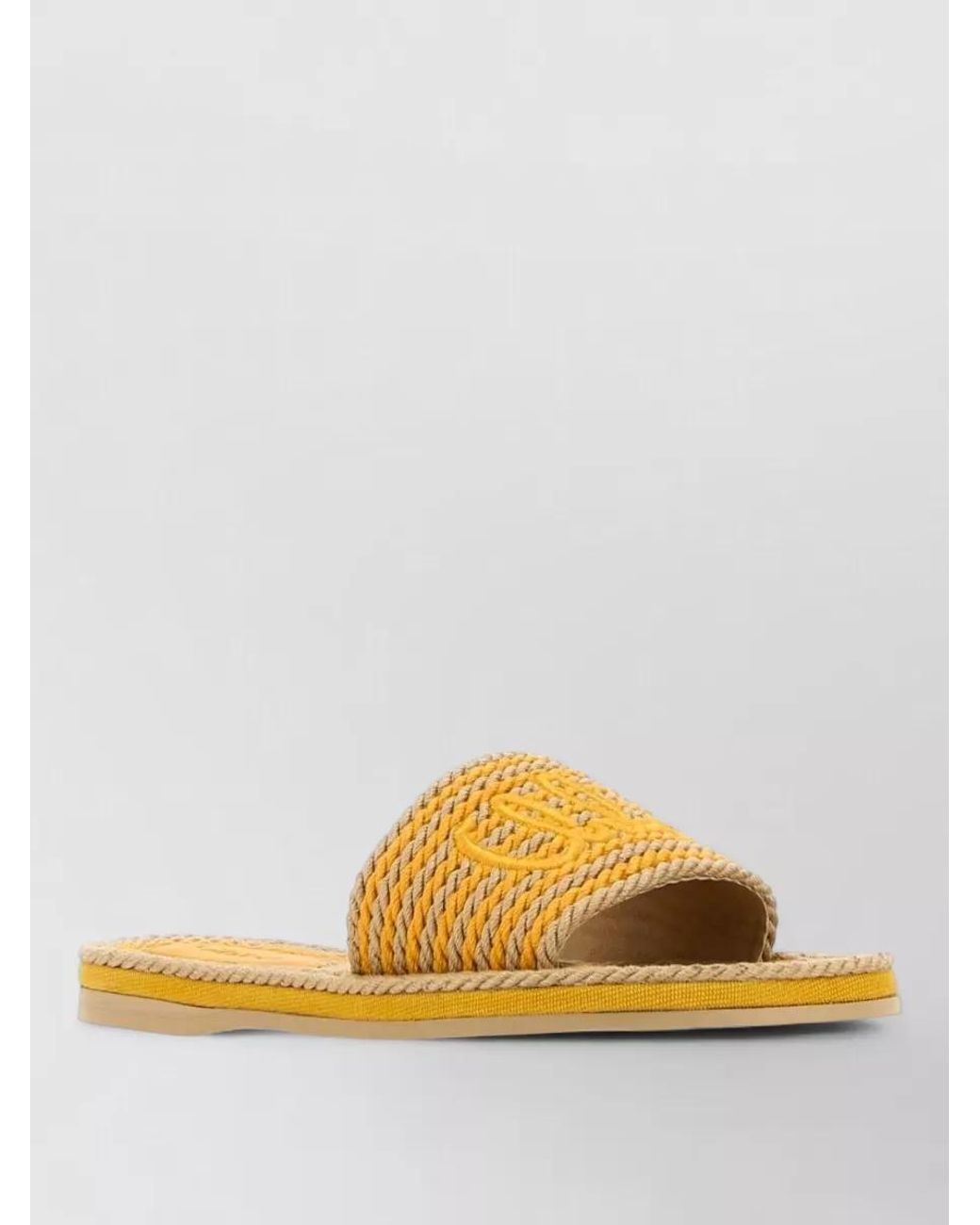 Chloé Yellow Embroidered Raffia Flat Sandals
