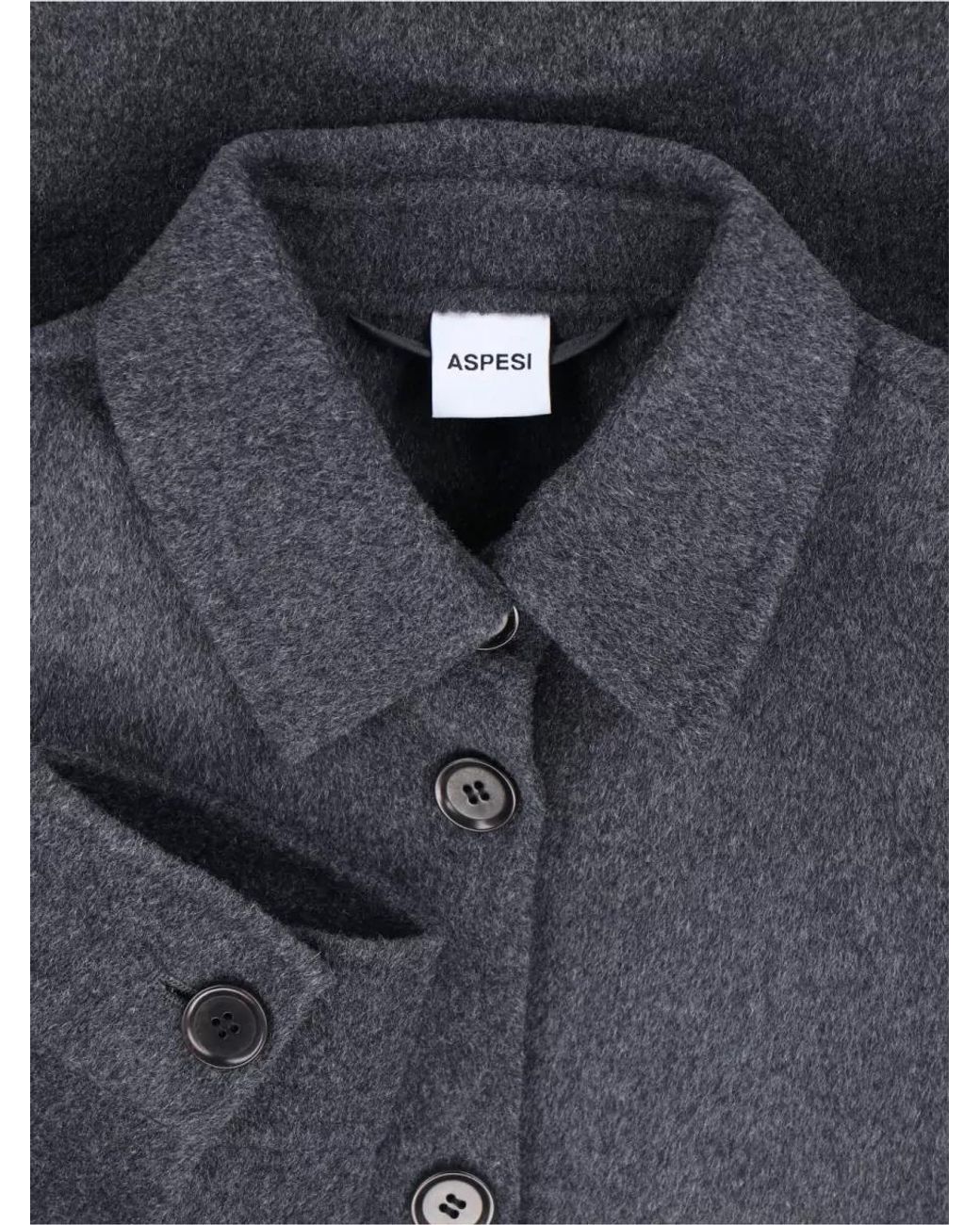 Aspesi Blue Wool Single-Breasted Coat
