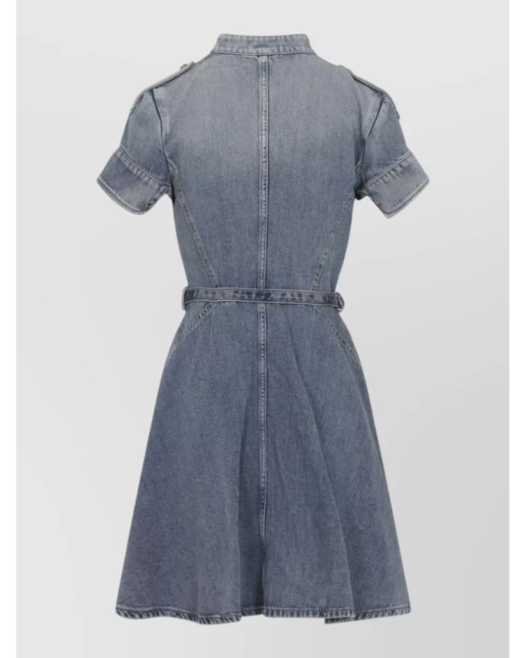 McQueen Blue Denim Belted Short-Sleeve Mini Dress
