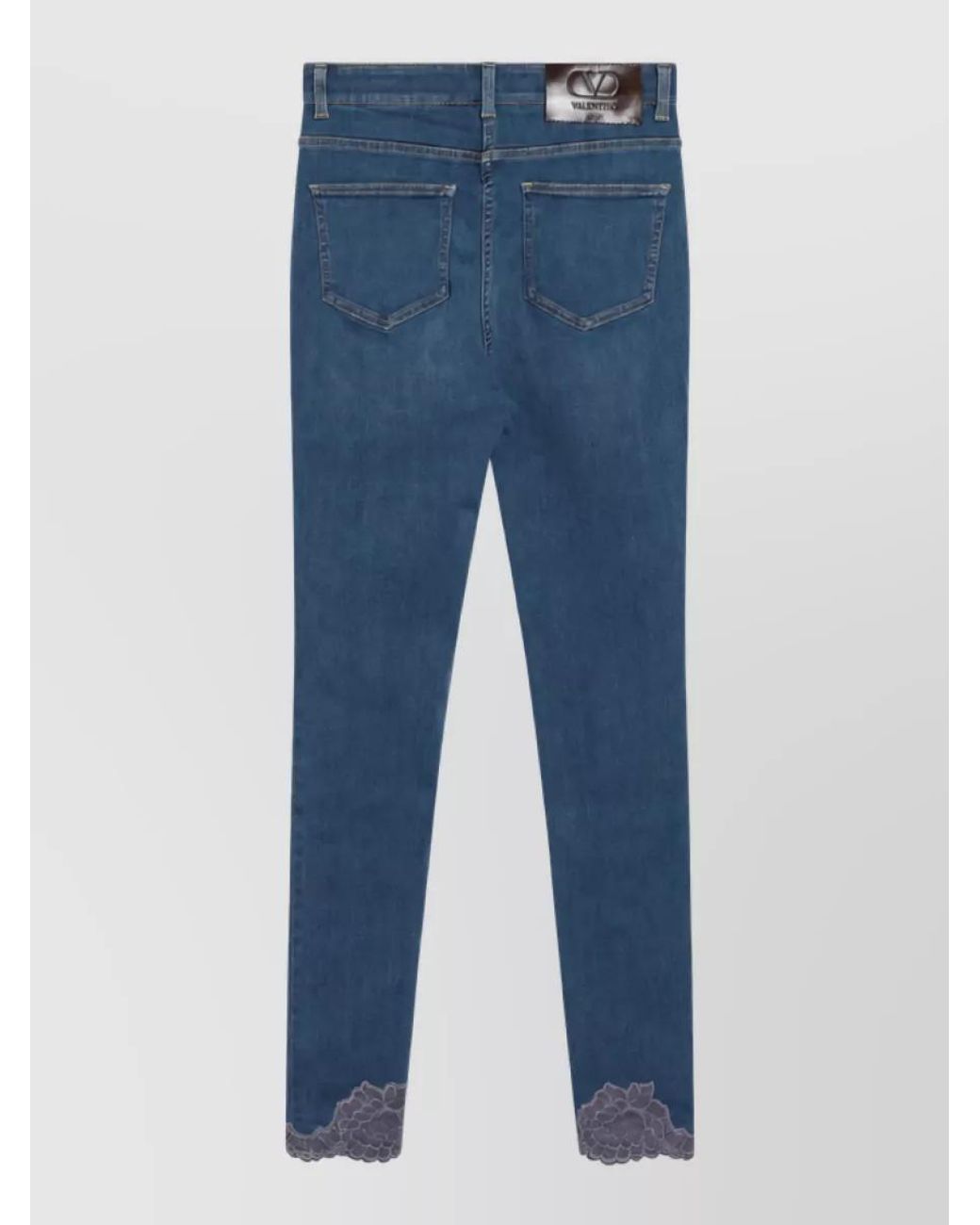 Valentino Blue High-Rise Slim-Fit Lace-Trim Denim Jeans