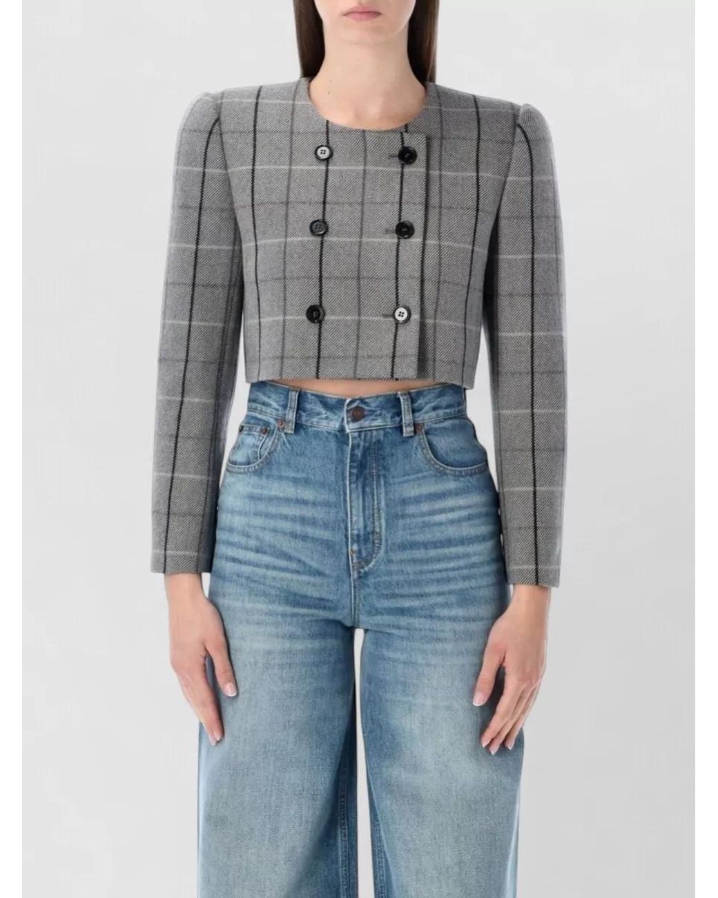 Chloé Blue Cropped Checked Jacket