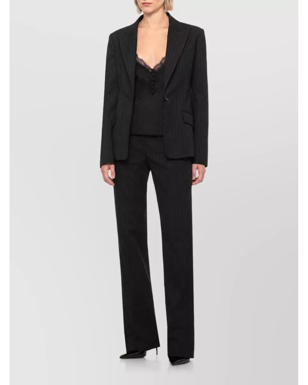 ANDAMANE Black Pinstriped Blazer