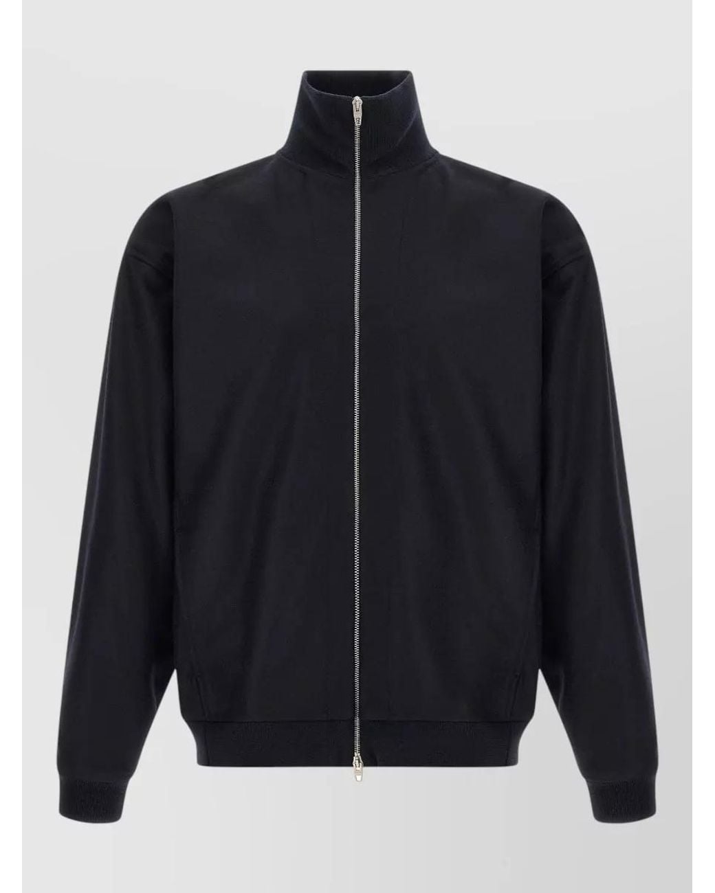Jil Sander Blue Wool Funnel Neck Zip Jacket for men