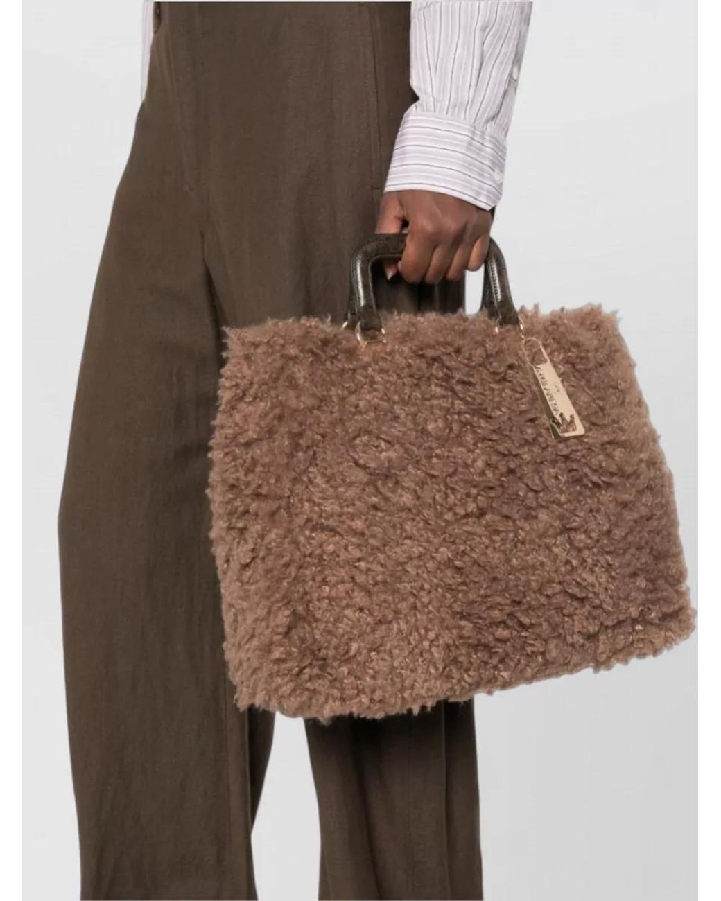 La Milanesa Brown Faux Shearling Tote Bag