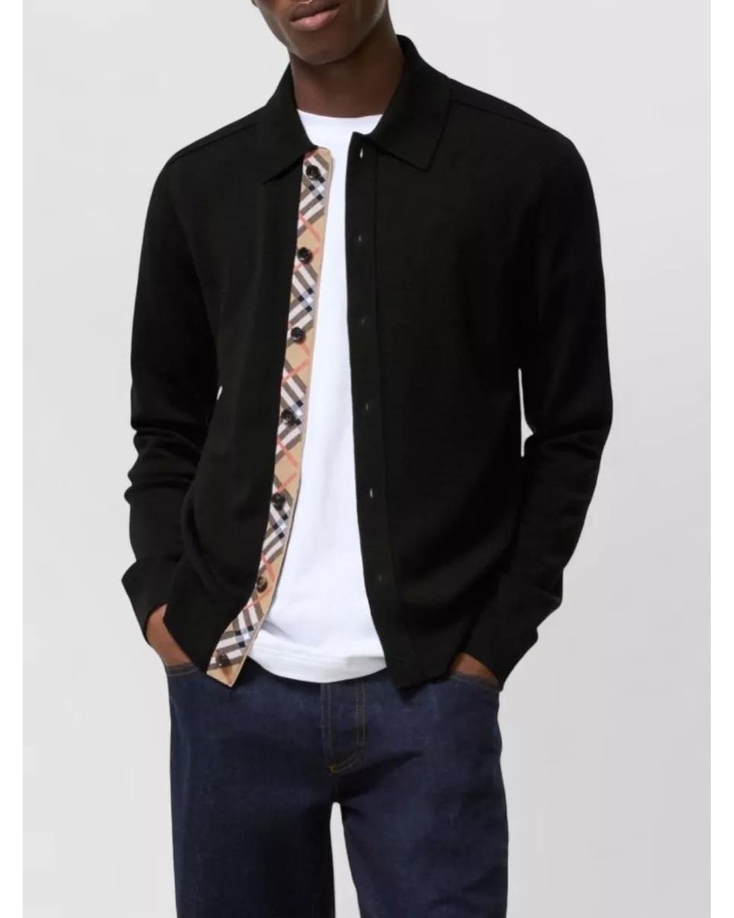 Burberry Black Wool Fine-Knit Long-Sleeve Polo Shirt for men