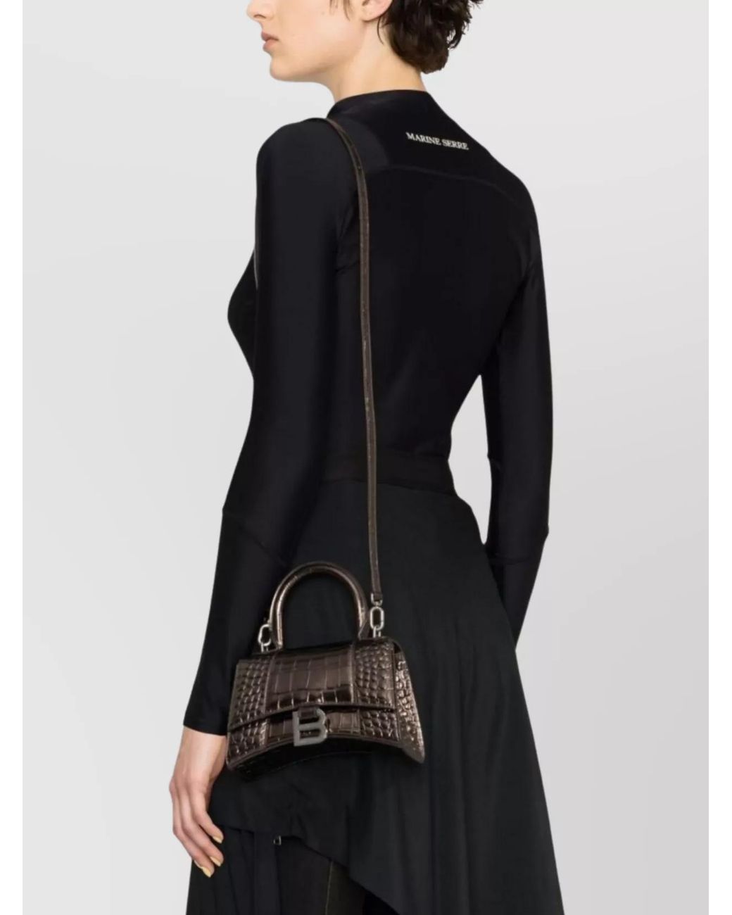 Balenciaga Black Hourglass Xs Leather Top Handle Bag
