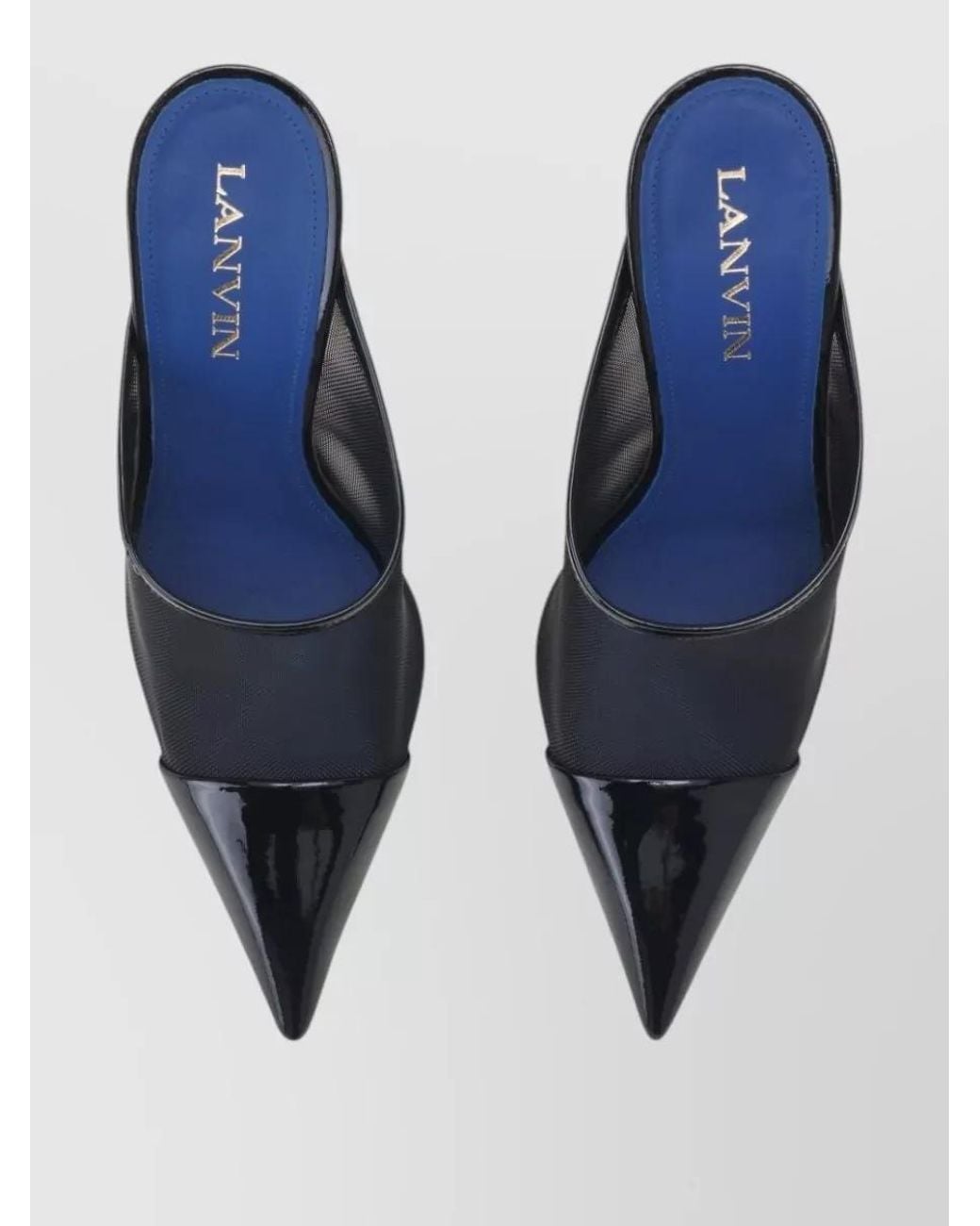 Lanvin Gray Mesh Mule Pumps Pointed Toe Geometric Heel