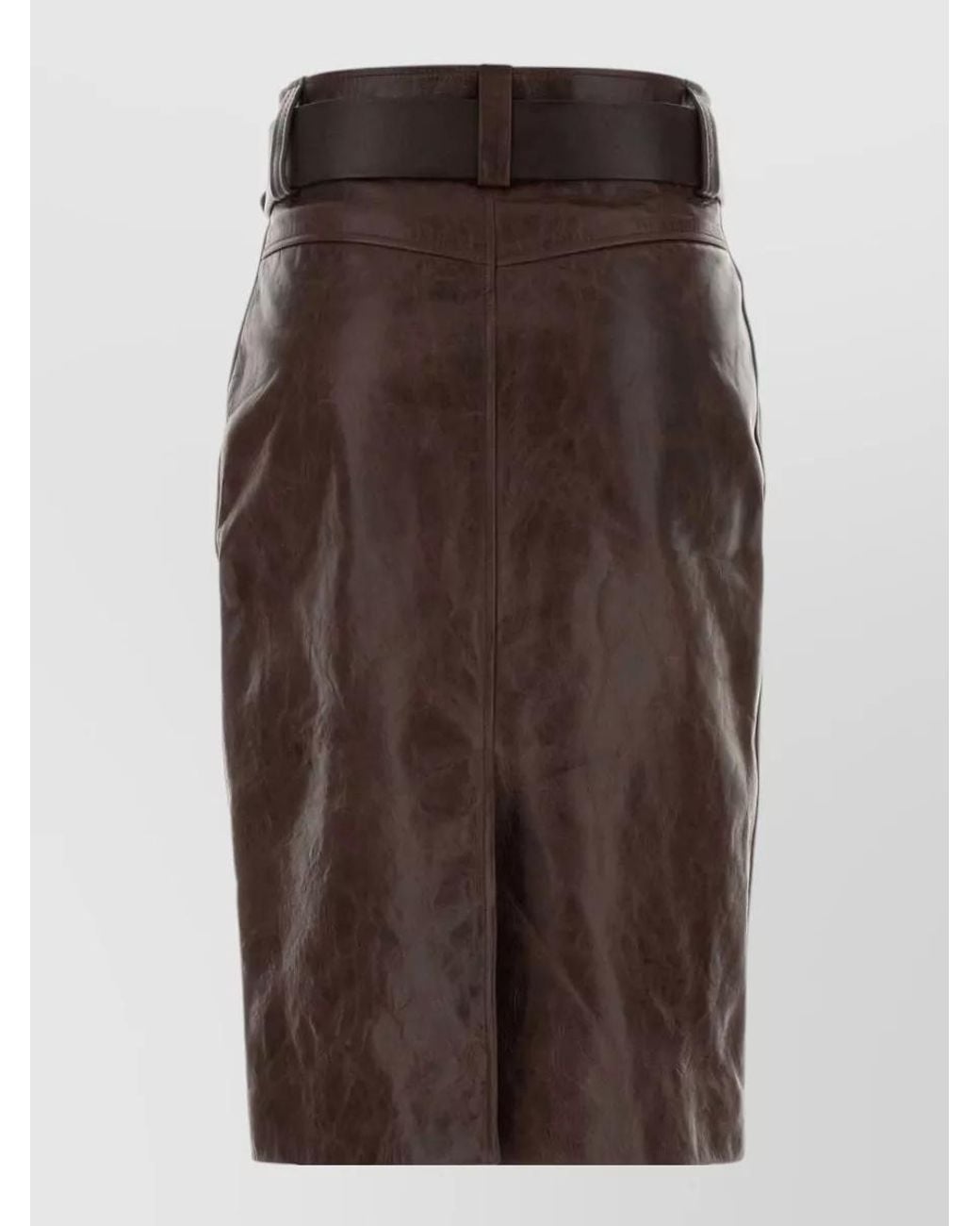 Saint Laurent Brown Leather High-Rise Midi Pencil Skirt