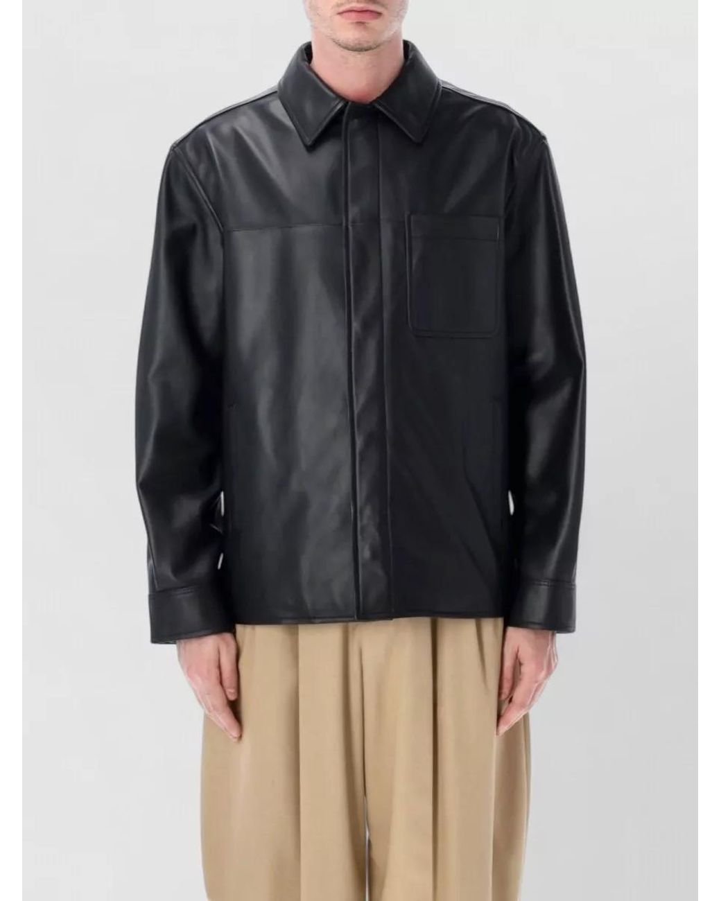 Loewe Blue Leather Relaxed-Fit Shirt Jacket for men