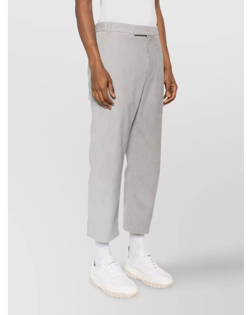 Thom Browne Gray Cotton Corduroy Mid-Rise Straight-Leg Trousers for men