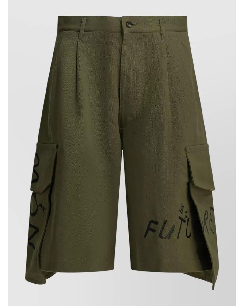 Comme des Garçons Green Printed Cotton Cargo Shorts for men