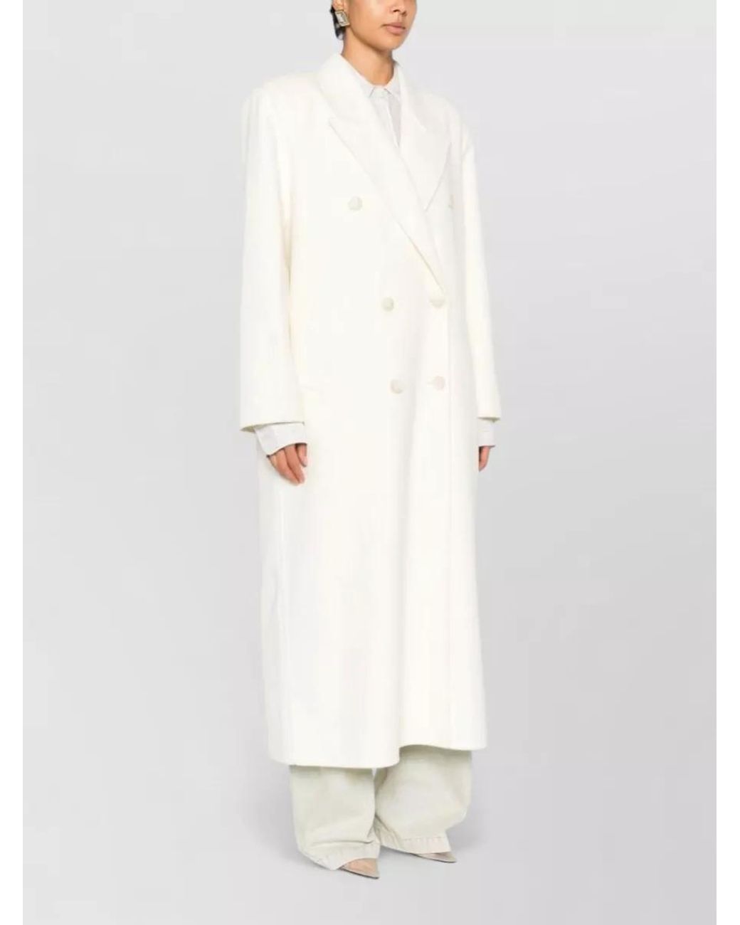 Frankie Shop White Wool Oversized Double-Breasted Coat