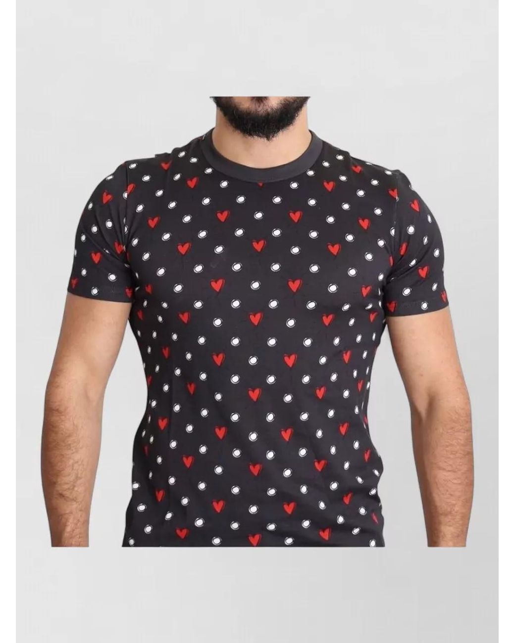 Dolce & Gabbana Black Cotton Slim-Fit Heart-Print T-Shirt for men