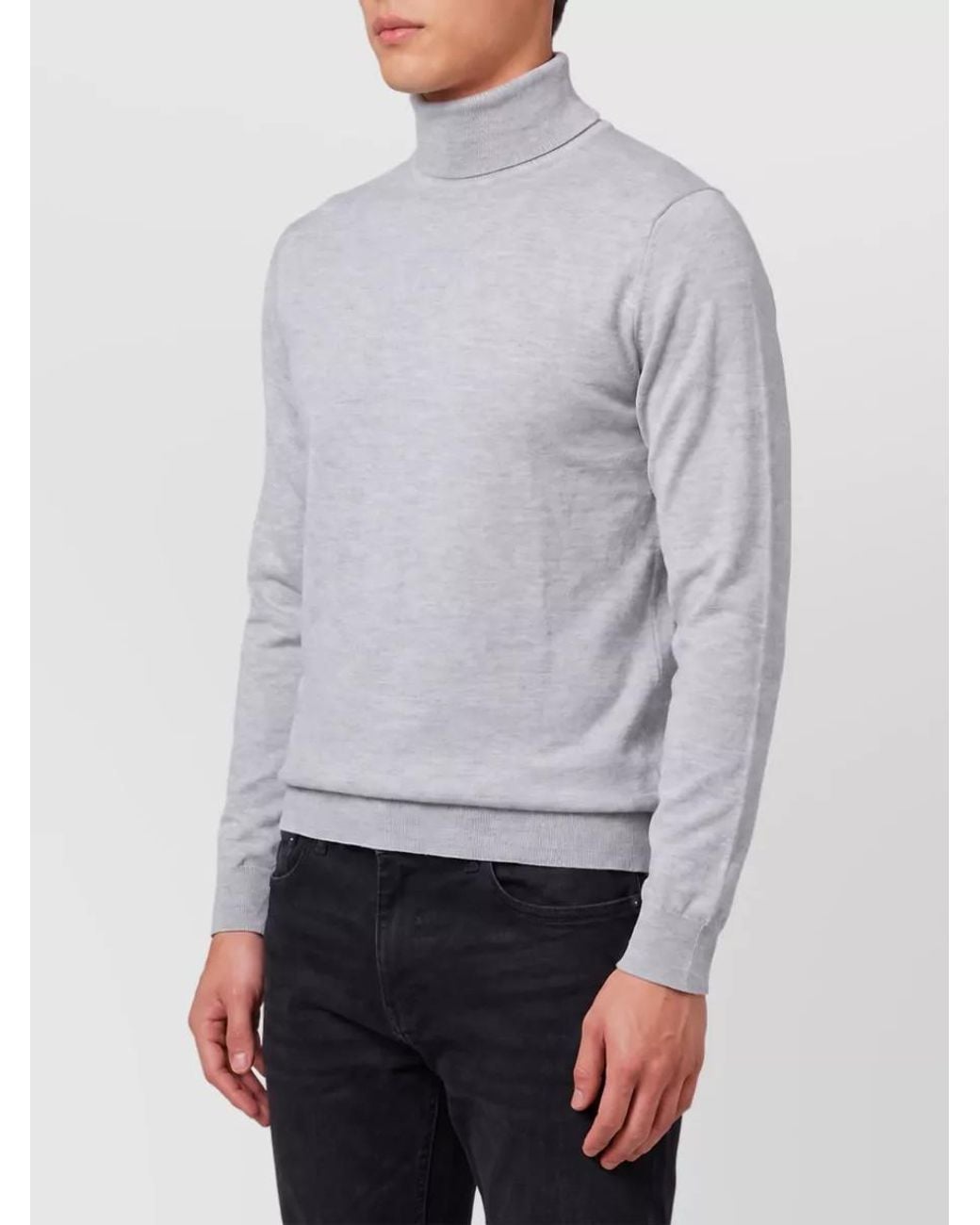 John Smedley Gray Merino Wool Ribbed Turtleneck Jumper for men