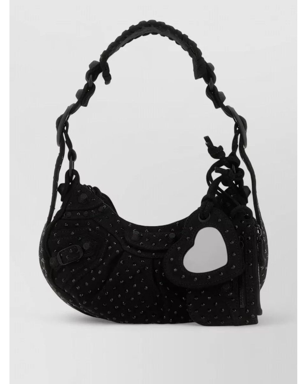 Balenciaga Black Le Cagole Xs Denim Embellished Shoulder Bag