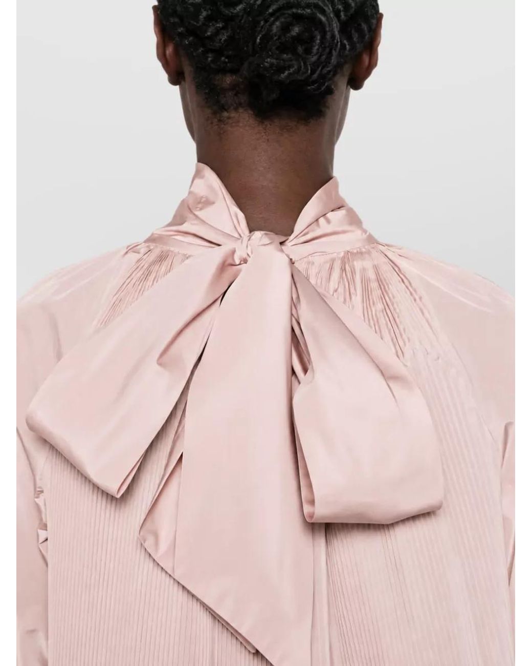 Max Mara Pink Silk Blend Pleated High Neck Long Sleeve Blouse
