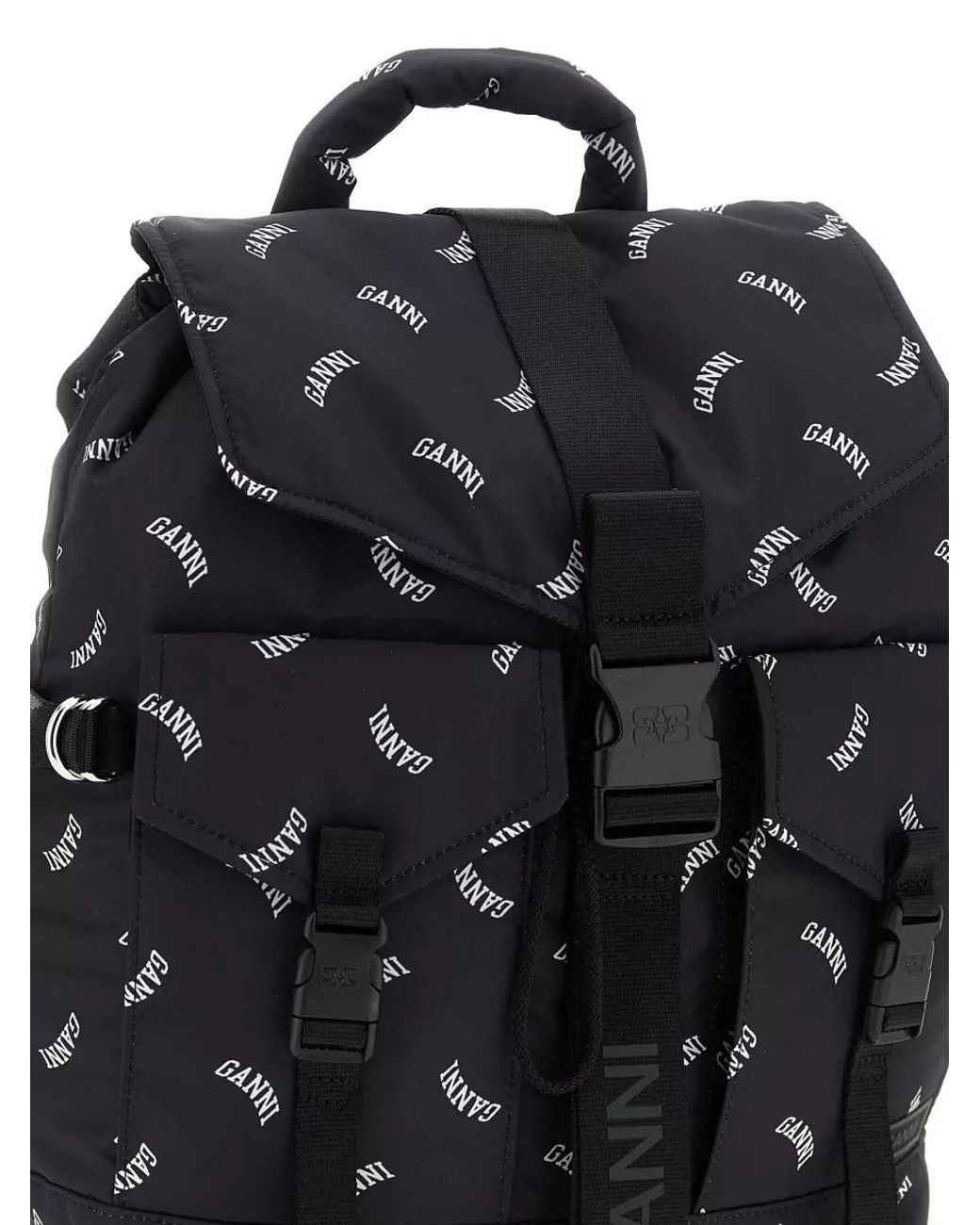 Ganni Black Na Polyester Logo-Print Backpack