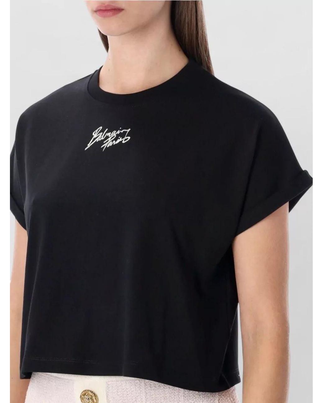 Balmain Black Cropped Logo Cotton T-Shirt
