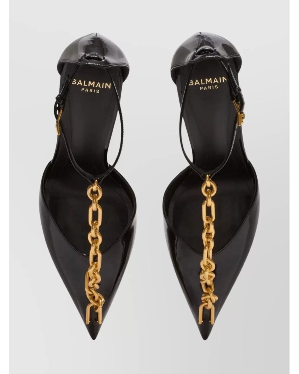 Balmain White Patent Leather Chain-Detail High Heel Pumps