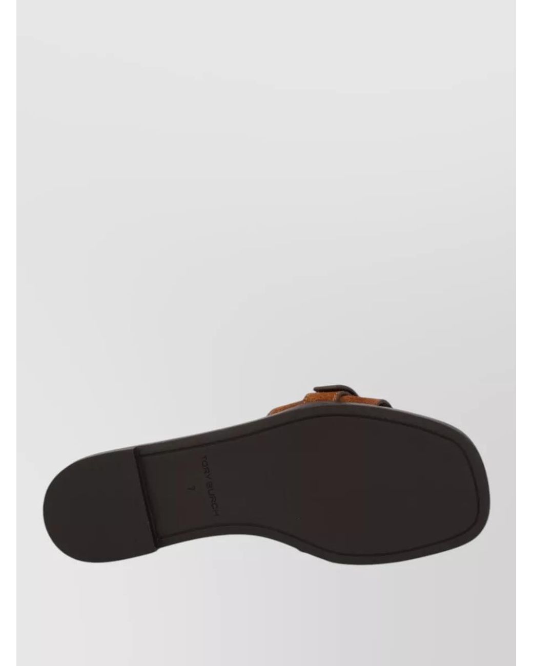 Tory Burch Brown Suede Logo-Plaque Slides