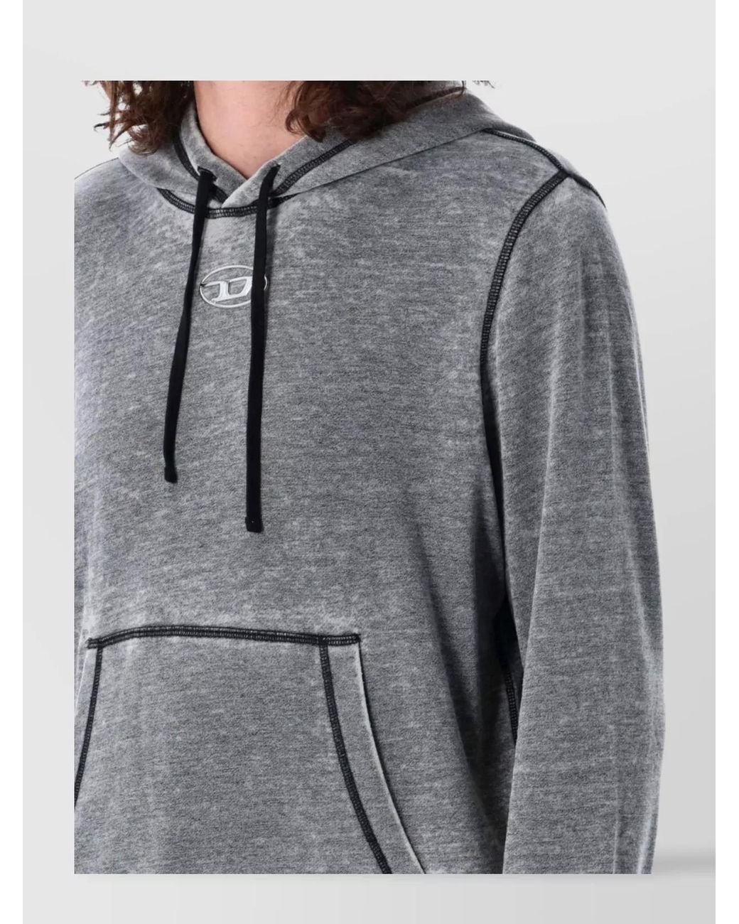 DIESEL Gray Hooded Sweater With Kangaroo Pocket And Ribbed Finish for men