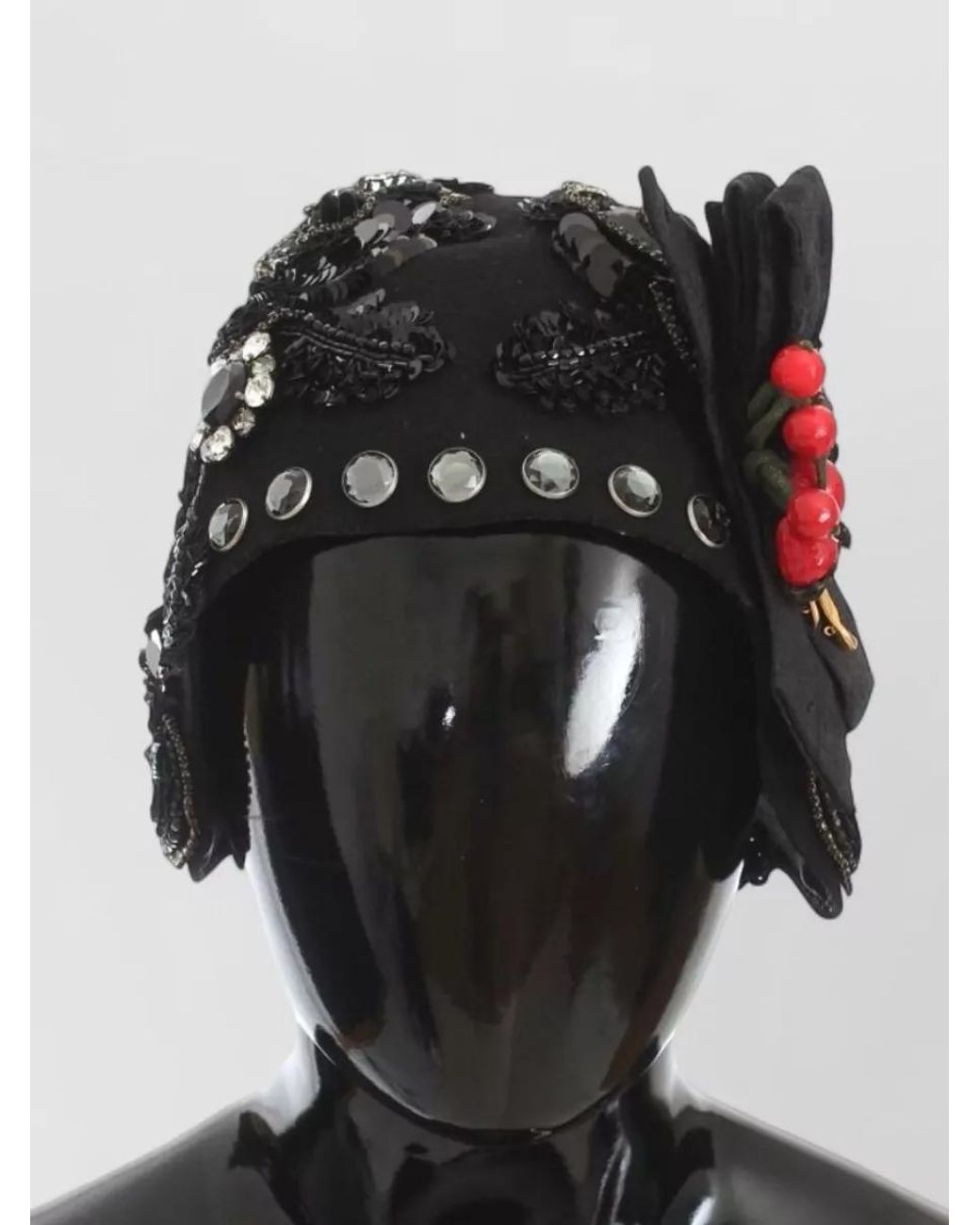 Dolce & Gabbana Black Wool Embellished Cloche Hat