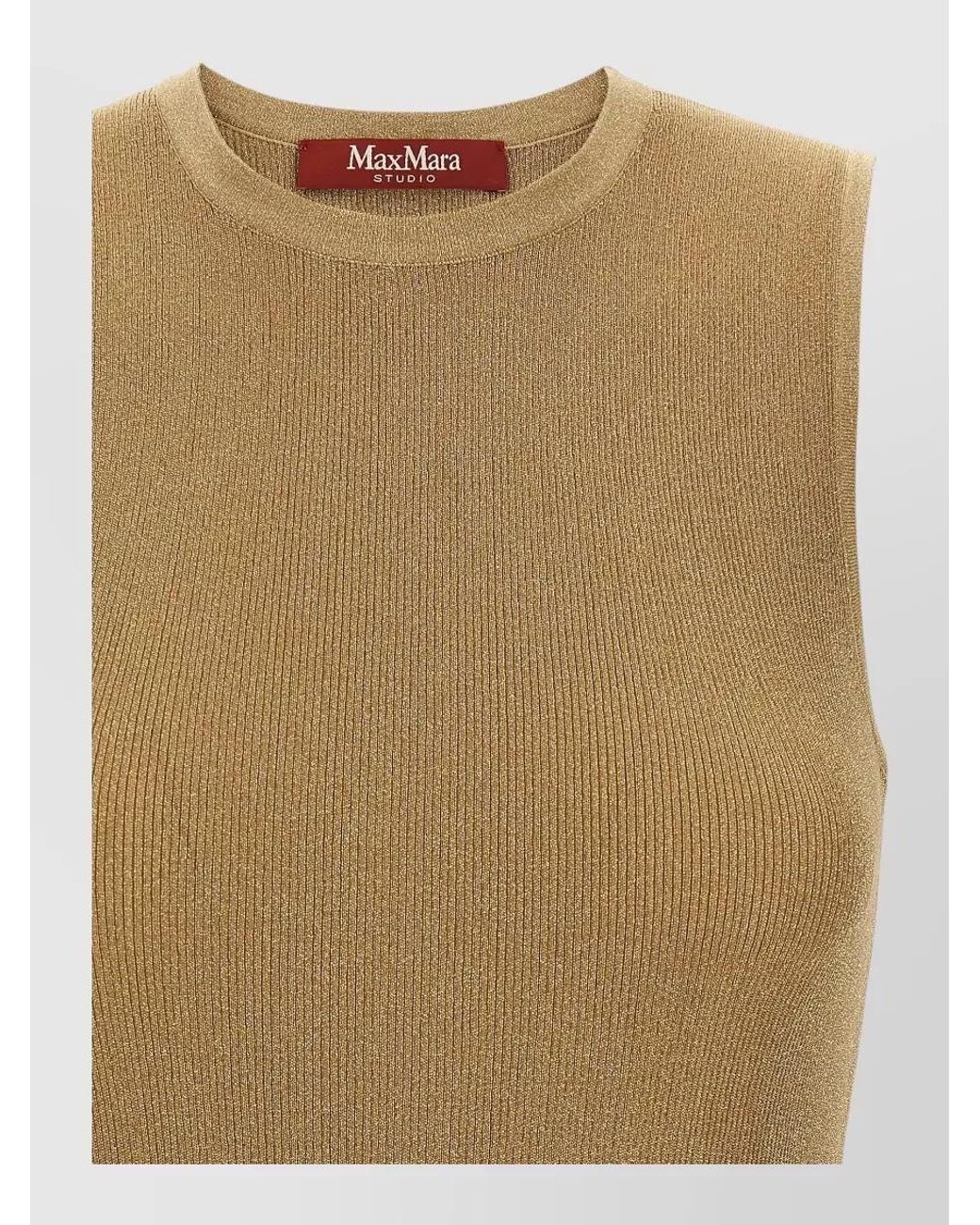Max Mara Natural Ribbed Metallic Sleeveless Knitted Top