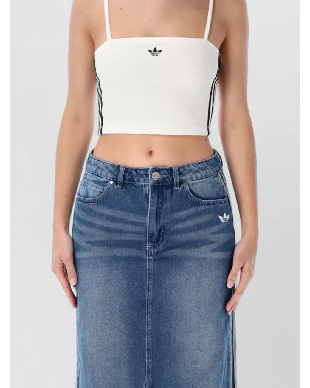 Adidas Originals Blue Terry Cropped Bandeau Top