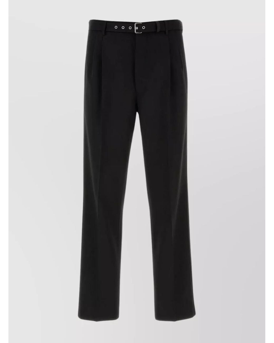 Prada Black Wool High-Rise Pleated Straight-Leg Trousers for men