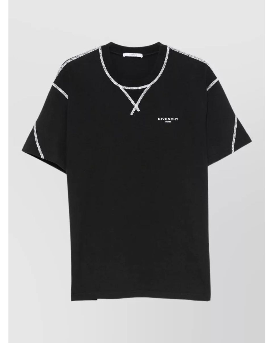 Givenchy Black Cotton Logo Print Contrast Stitch Short Sleeve T-Shirt for men